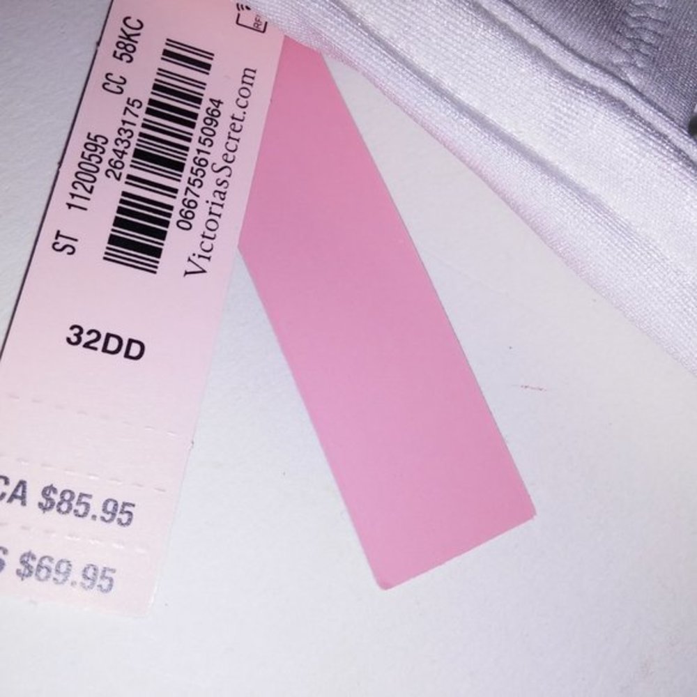 Victoria Secret Swim Bikini Top 32DD‎ White Shine Strap Bling Logo Solid New - Picture 10 of 10